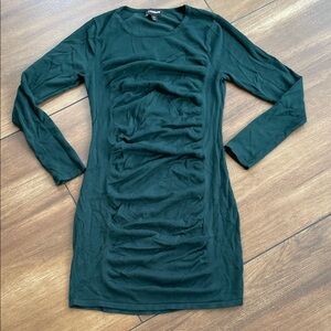 Express hunter green Long-Sleeve Ruched Bodycon Dress, large